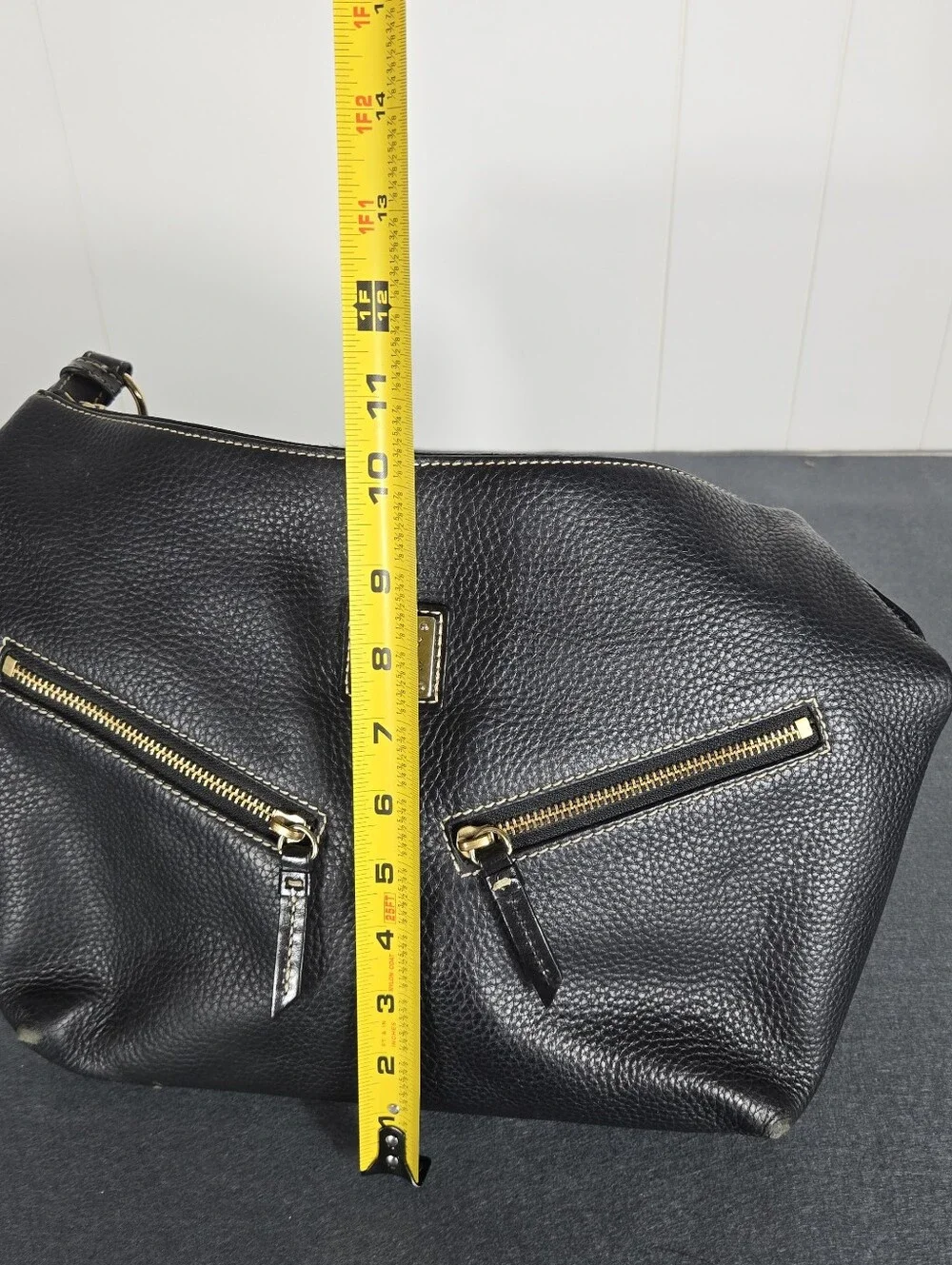 Dooney & Bourke Black Pebbled Leather Hobo with Gold Hardware Travel Plane